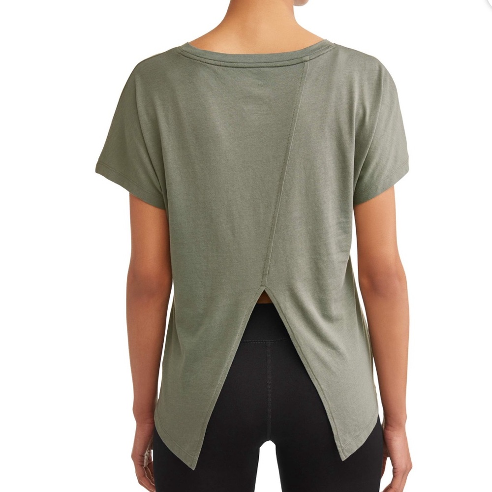 Short Sleeve Split Back Performance Tee Sage Green
